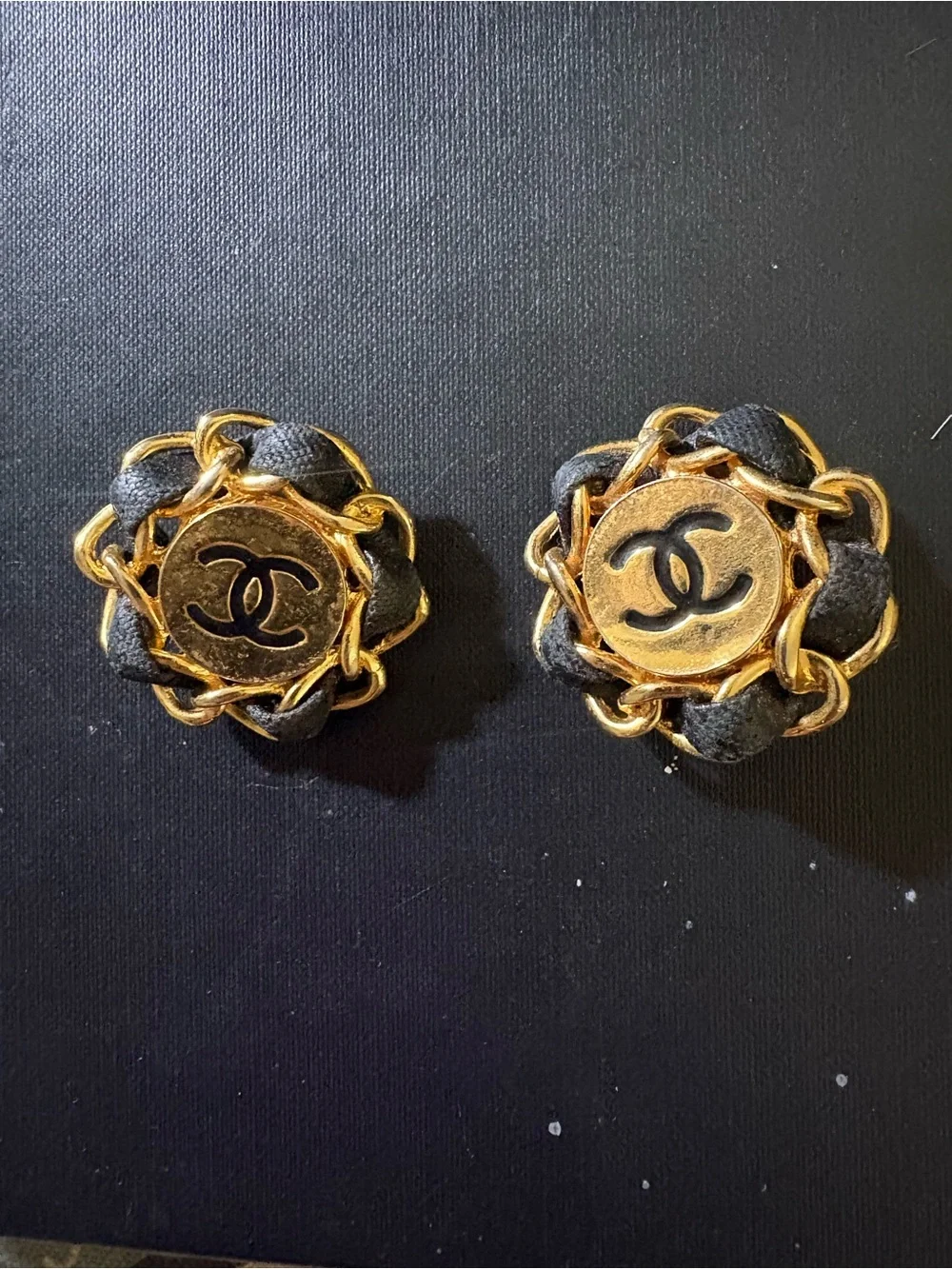 CHANEL Gold and Black CC Logo Chain-Trim Clip-On Earrings